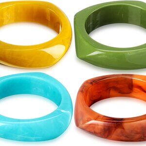 4 Pcs Colorful Acrylic Resin Square Bangle Bracelets Women Jewelry Gift
